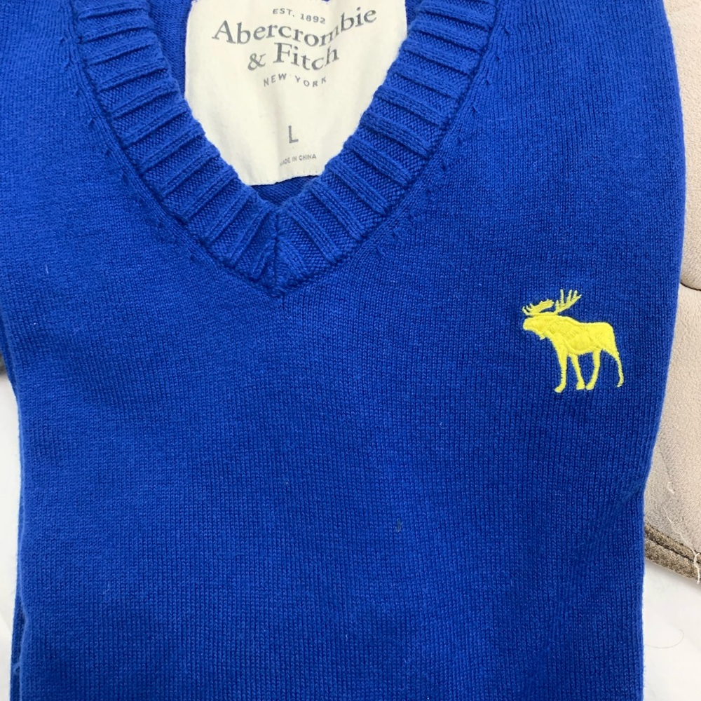 Abercrombie & Fitch Royal Blue V-Neck Sweater with Yellow Emblem